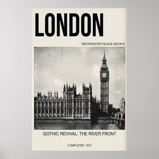 Poster Arte de Londres em Preto e Branco Westminster (Frente)