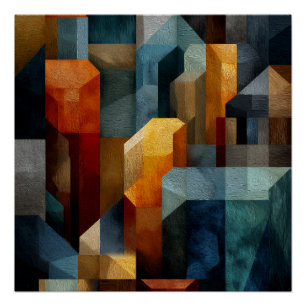 Póster Arte de Luxo Abstrato Geométrico Texturizado Azul