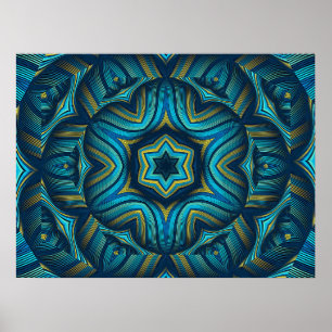 Poster Arte de Mandala Azul e Amarelo Abstrato Impression