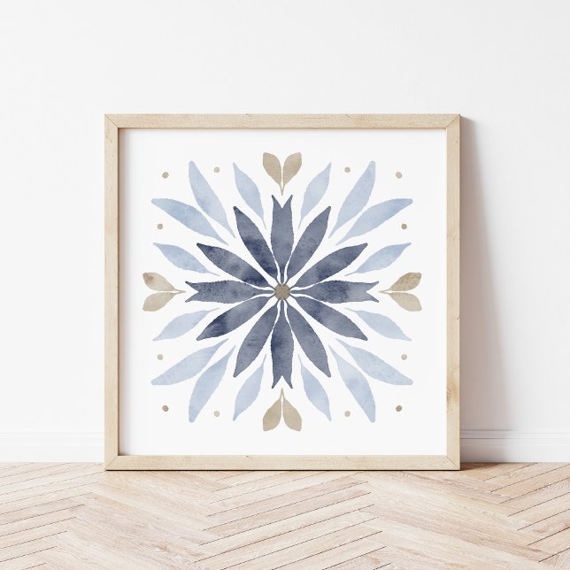 Poster Arte de Mandala em Aquarela Boho Azul (Criador carregado)