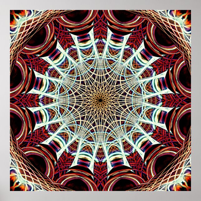 Poster Arte de Mandala Geométrica do bege Vermelho (Frente)