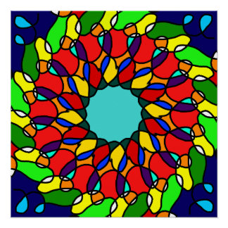 Póster Arte de Mandala Radiante: Muro Colorido e Brilhant