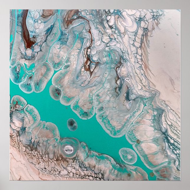 Póster Arte de Mármore com Visual de Rocha Turquesa Azul  (Frente)