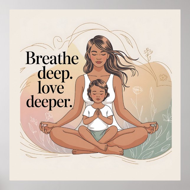 Poster Arte de Meditação de Mindfulness Mãe e Filho (Frente)