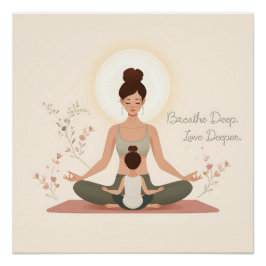 Póster Arte de Meditação de Yoga Mãe e Filho