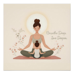 Póster Arte de Meditação de Yoga Mãe e Filho