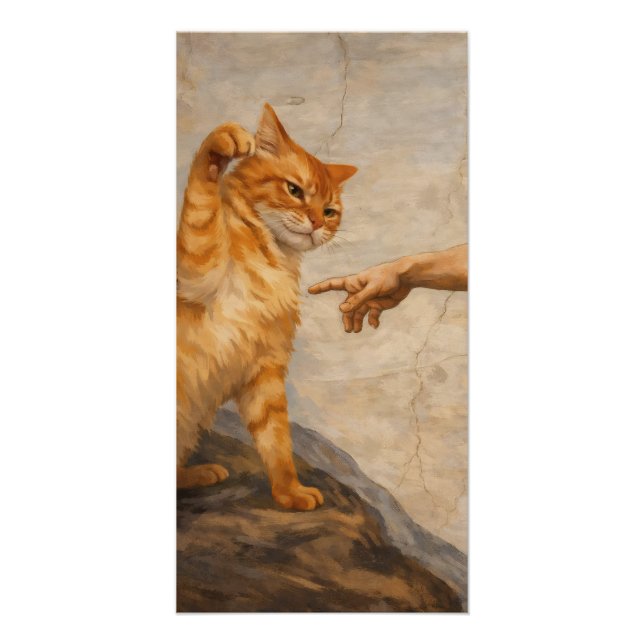 Póster Arte de Meme de Gato Engraçado Criação de Adão com (Frente)