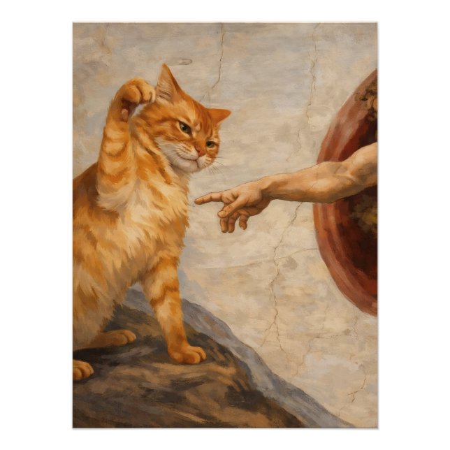 Póster Arte de Meme de Gato Engraçado Criação de Adão com (Frente)