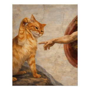 Póster Arte de Meme de Gato Engraçado Criação de Adão com