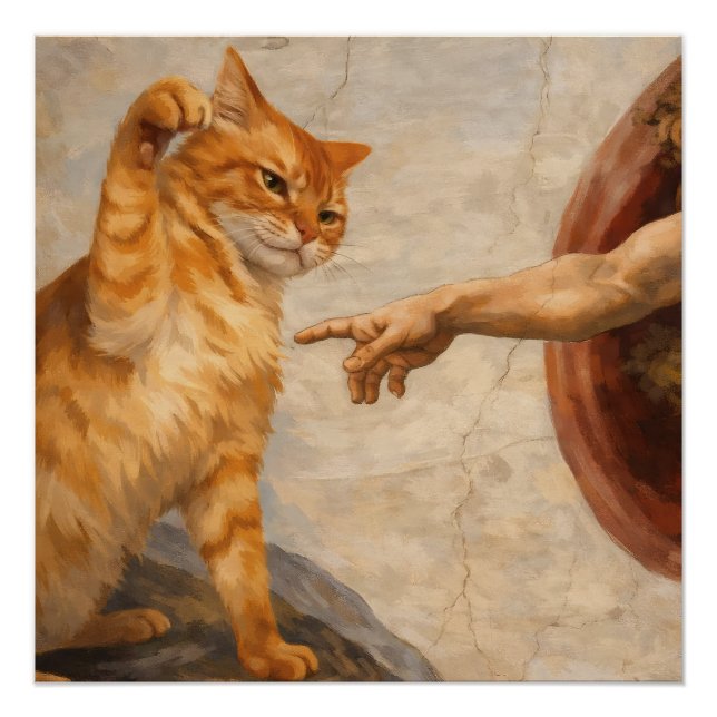 Póster Arte de Meme de Gato Engraçado Criação de Adão com (Frente)
