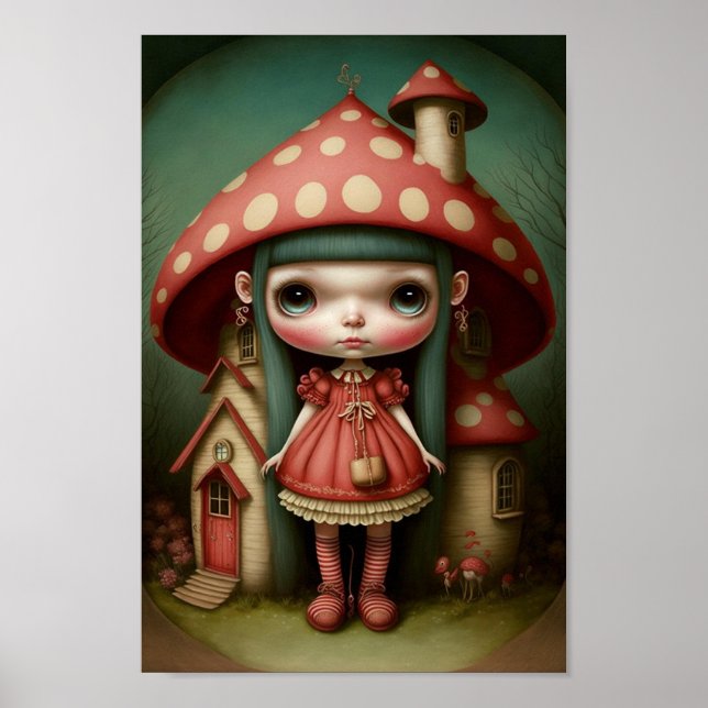 Poster Arte de Menina Cogumelo Doce e Fofa (Frente)