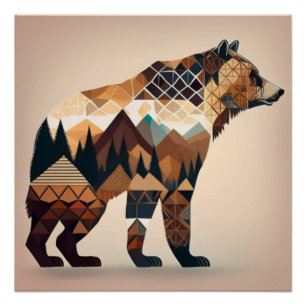 Póster Arte de Montanha do Urso Geométrico
