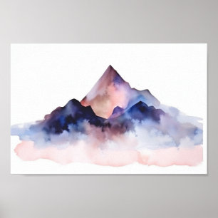 Poster Arte de Montanhas de Aquarela de Abstrato de Paste
