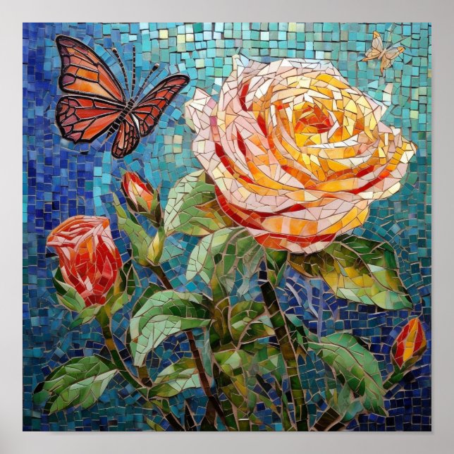 Poster Arte de mosaico incrível Rosa Flor (Frente)