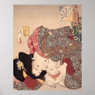 Poster Arte de mulher japonesa e gato público 1839-1892