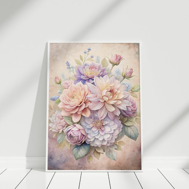 Poster Arte de Muro de Buquê de Jardim Encantada - Jardim (Enchanted Garden Bouquet Wall Art - Witch’s Garden in a white frame)