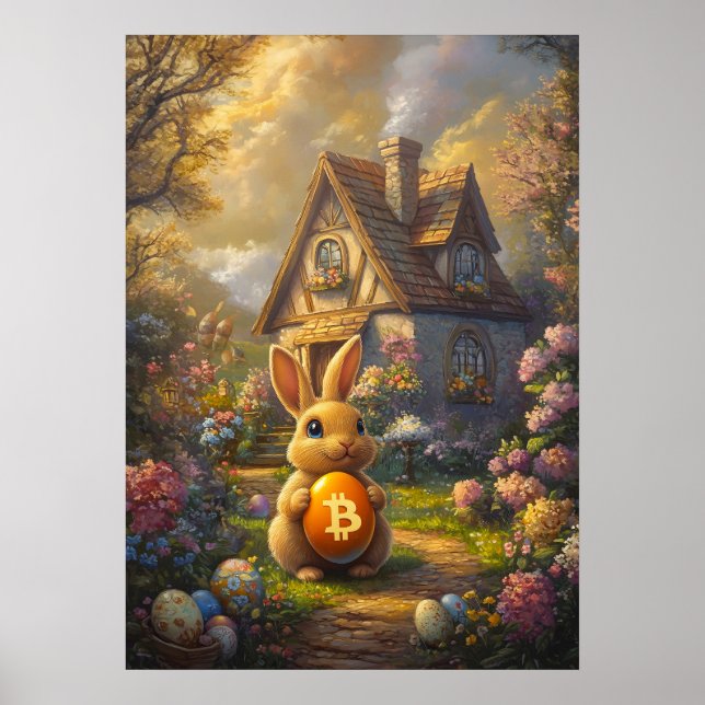 Poster Arte de Muro de Coelho Felz pascoa Bitametmoedas (Frente)