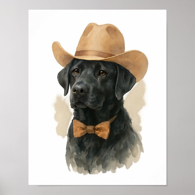 Poster Arte de Muro de Cowboy Preto Hat Watercolor (Frente)