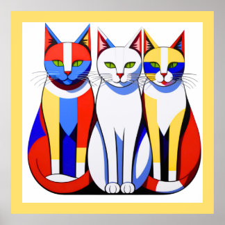 Poster Arte de Muro de Gatos Tricolores Modernos Vibrante