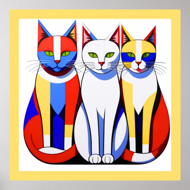 Poster Arte de Muro de Gatos Tricolores Modernos Vibrante (Frente)
