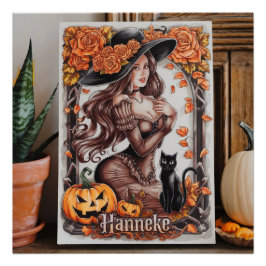 Póster Arte de Muro do Halloween: Mulher com Chapéu Negro