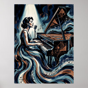Poster Arte de Música Vintage Cartaz de Piano Art Déco