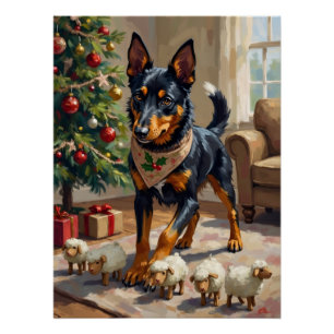 Póster Arte de Natal com Australian Kelpie Pastor