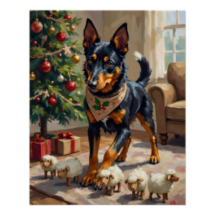 Póster Arte de Natal com Australian Kelpie Pastoreando