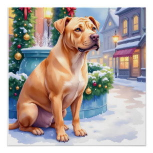 Póster Arte de Natal da Fonte da Cidade do Shar-Pei Chinê