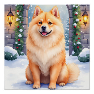 Póster Arte de Natal do Chow Chow no Pátio de Pedra Nevad