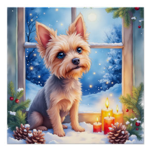 Póster Arte de Natal na Janela Geada do Griffon de Bruxel