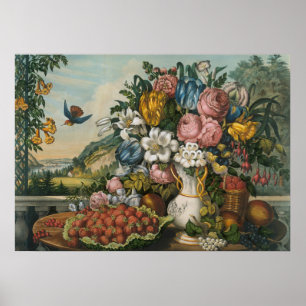 Poster Arte de Natureza-Morta Floral e Frutífera Vitorian