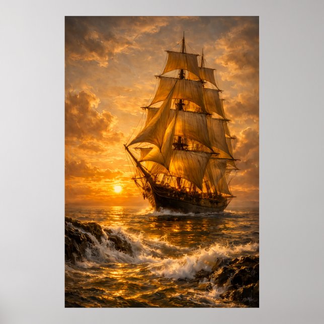 Poster Arte de navio na parede do mar (Frente)