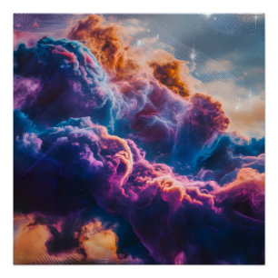 Póster Arte de Nebulosa Espacial Abstrata - Colorida e Có