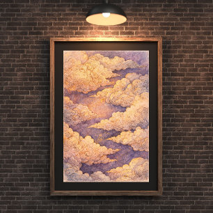 Poster Arte de Nuvens Douradas Sonhadoras no Céu, Pôr do