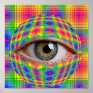 Poster Arte de Olho Trippy | Olho Xadrez Arco-Íris Surrea