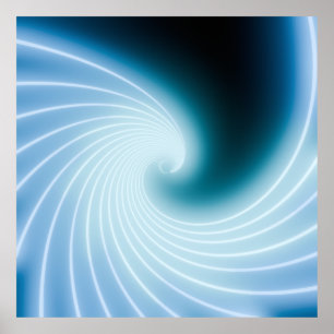 Poster Arte de onda de linha néon azul brilhante