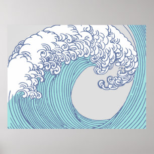 Poster Arte de onda de surf asiático japonês Oceano Arte