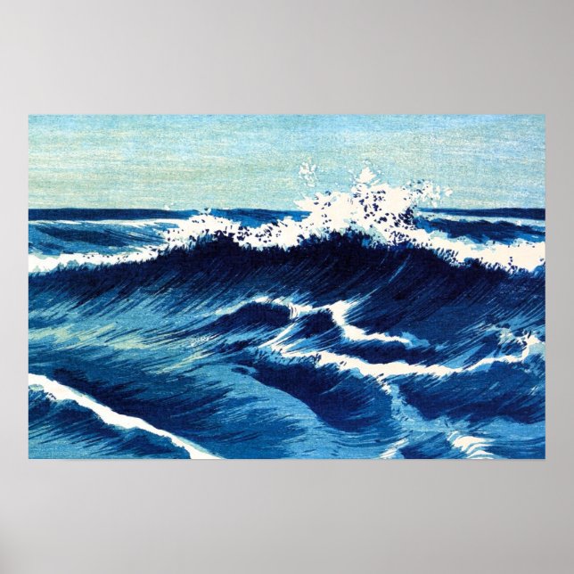 Poster Arte de Ondas no Oceano Azul (Frente)
