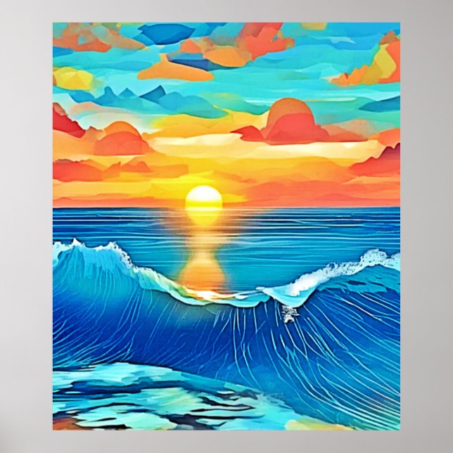 Poster Arte de Ondas Sunset Ocean (Frente)