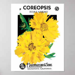 Poster Arte de Pacote de Sementes Antigas, Flores de Core
