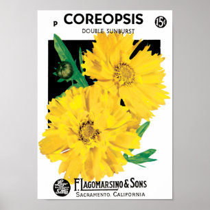 Poster Arte de Pacote de Sementes Antigas, Flores de Core