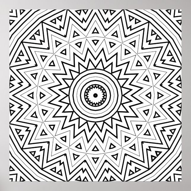 Poster Arte de Padrão de Mandala de Triângulo Zigue-Zague (Frente)