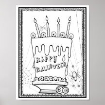 Arte de Página de Coloração de Bolo do Halloween