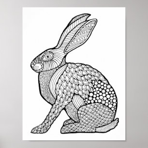 Poster Arte de Página de Coloração do Coelho