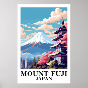 Poster Arte de Pagode de Viagem Vintage Monte Fuji Japão