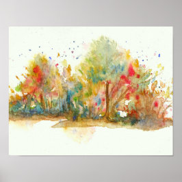 Poster Arte de Paisagem Abstrata Aquarela Árvores Florest