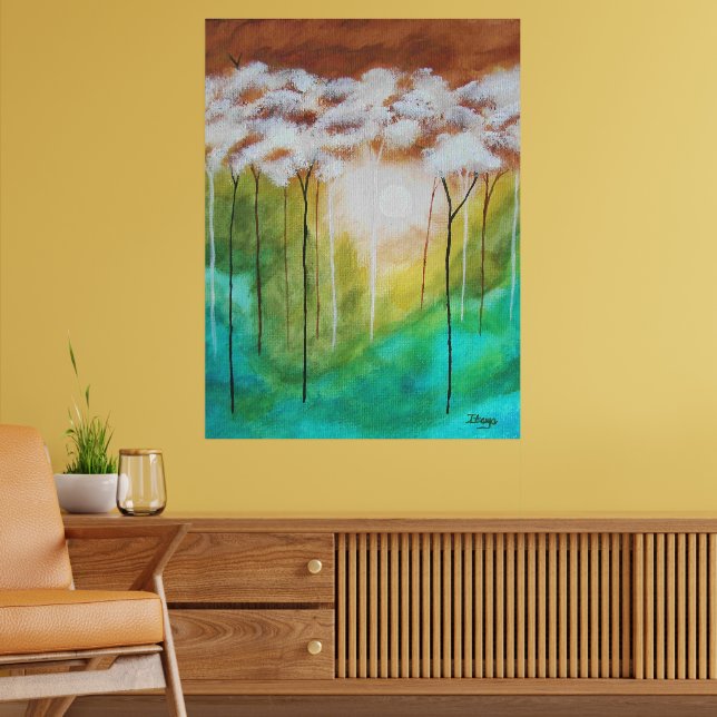Póster Arte de Paisagem Abstrata, Árvores Finas, Azul Tur (Sala de Estar 2)