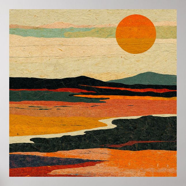 Poster Arte de paisagem abstrata com tons quentes (Frente)