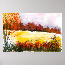 Arte de Paisagem Abstrata em Aquarela Árvores de O